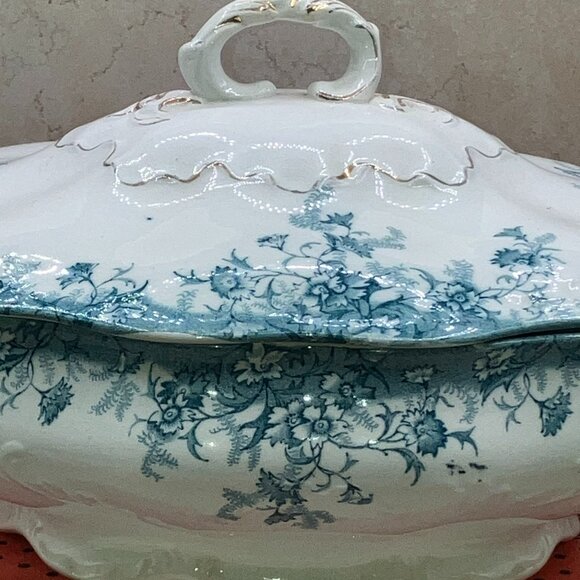 ANTIQUE New Wharf Pottery Covered Vegetable Dish Transfer Ware 1878-1894 - Picture 2 of 13